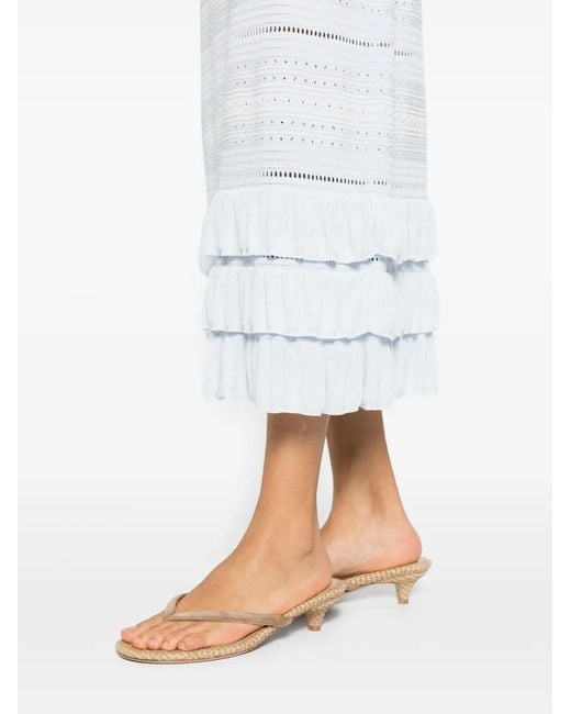 Maje White Long Ruffled Knit Skirt
