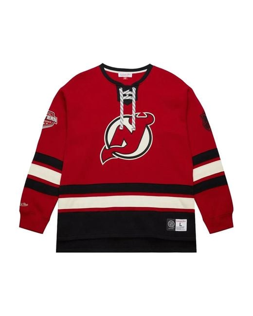 Mitchell & Ness Red New Jersey Devils Heritage Lace-Up Pullover for men