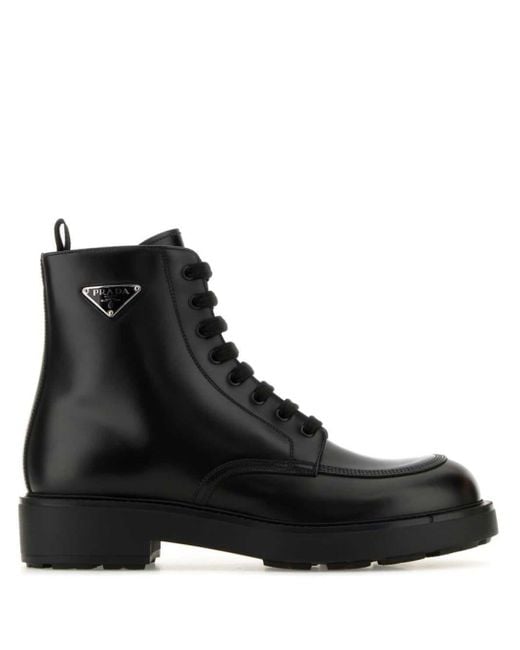 Prada Knöchelhohe Lederstiefel in Black für Herren