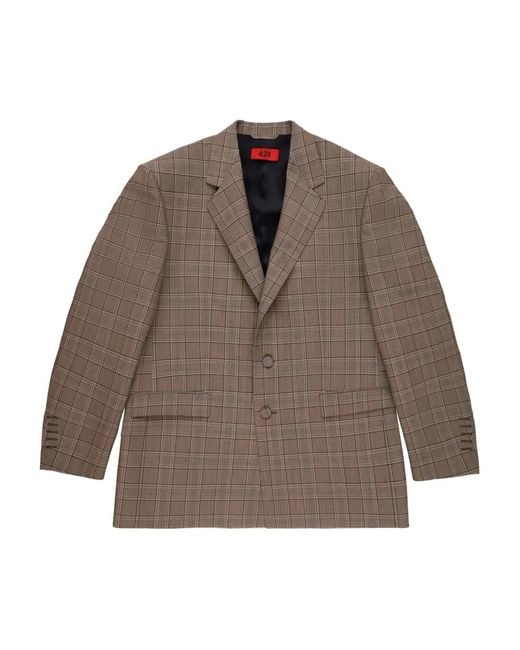 424 Brown Checked Blazer for men
