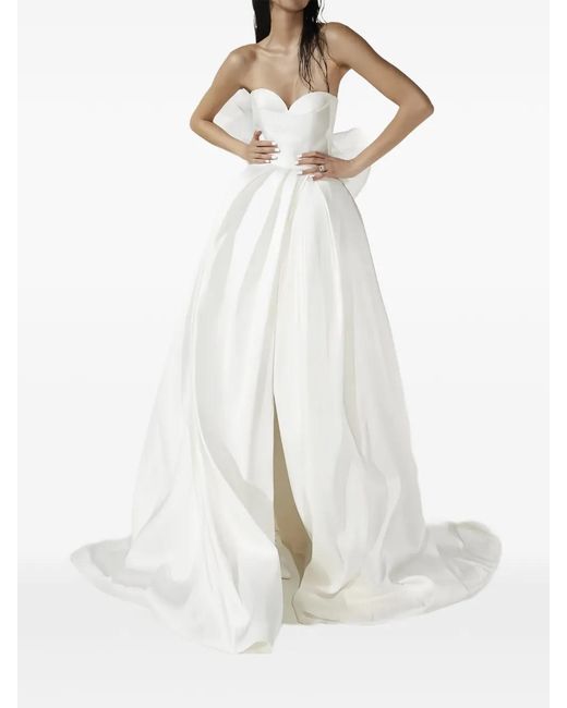 Vera Wang White Robe Longue Faustina À Nœud