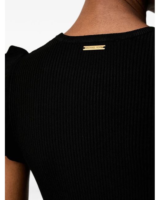 MICHAEL Michael Kors Black Ruffled Ribbed-Knit Dress