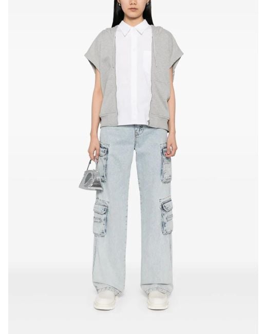 Pushbutton White Shirt Layered Hoodie