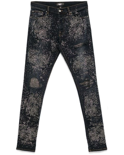 Amiri Gray All-Over-Crystal Jeans for men