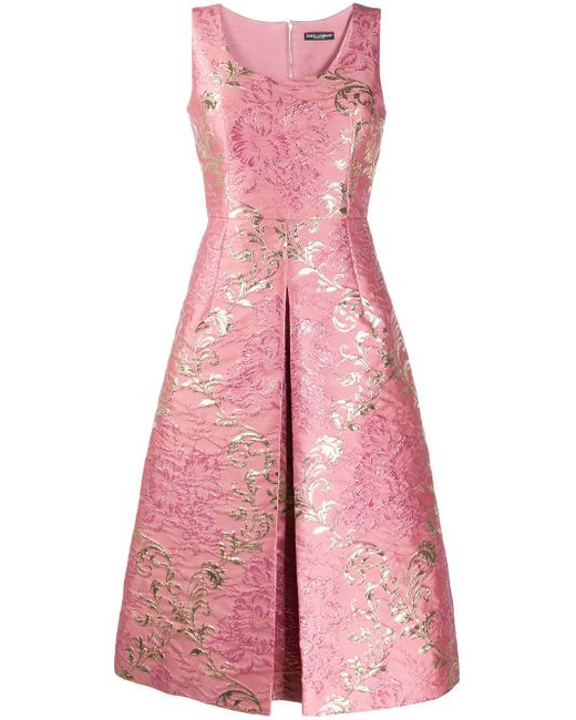 Dolce & Gabbana Pink Jacquard Floral Pattern Dress