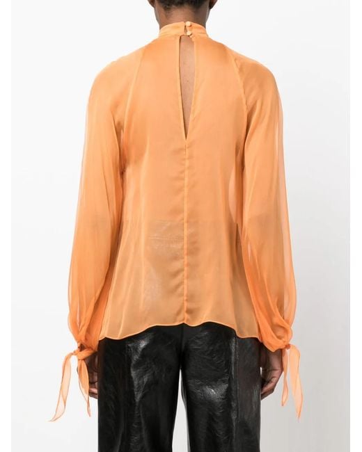 Roberto Cavalli Orange Semi-Sheer Silk Blouse