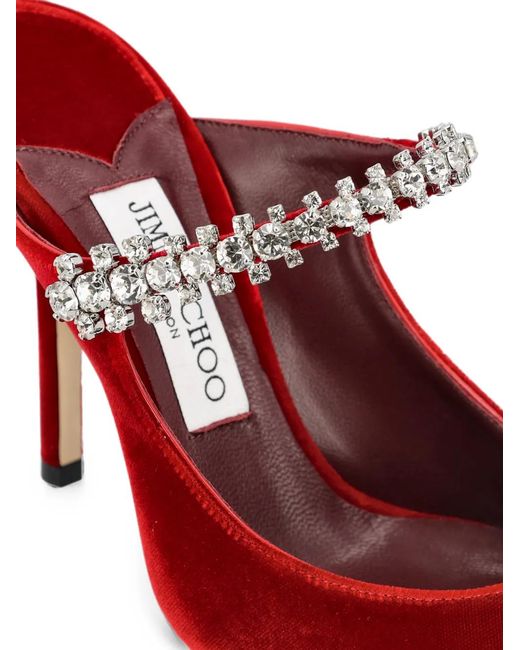 Jimmy Choo Red Bing Crystal-Embellished Velvet Mules