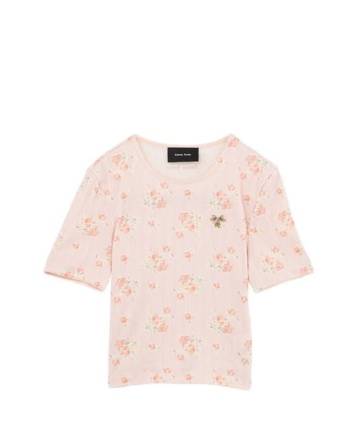 Simone Rocha Pink Floral-Print Crystal-Embellished T-Shirt
