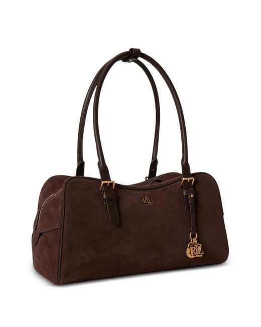 Ralph Lauren Brown Large Marcy Suede Zip Satchel Bag
