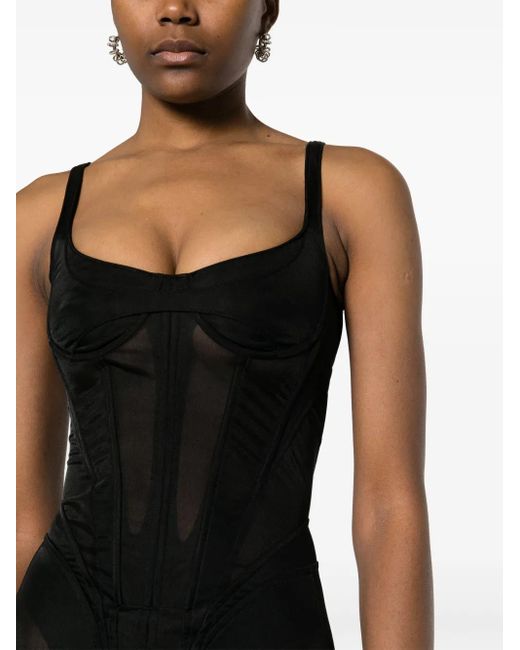 Mugler Black Corset-style Midi Dress