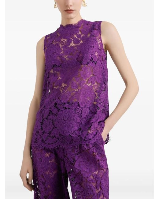 Dolce & Gabbana Purple Cordonetto Floral Lace Top