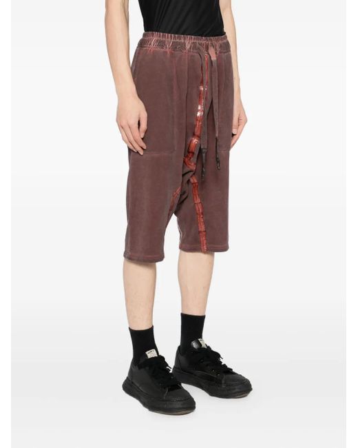 69 by Isaac Sellam Purple Elasticated-Waistband Drop-Crotch Shorts for men