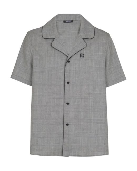 Balmain Gray Prince Of Wales-Check Short-Sleeve Shirt for men