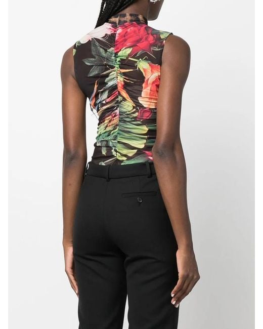 Philipp Plein Green Floral Sleeveless Bodysuit