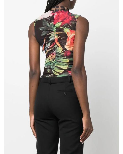 Philipp Plein Green Floral Sleeveless Bodysuit