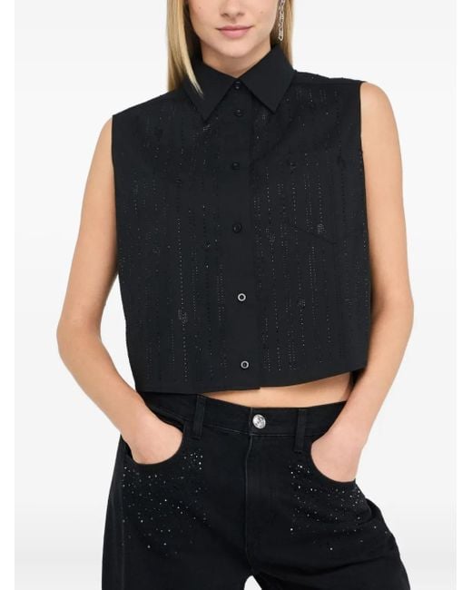 Liu Jo Black Rhinestones-Embellished Cotton Top