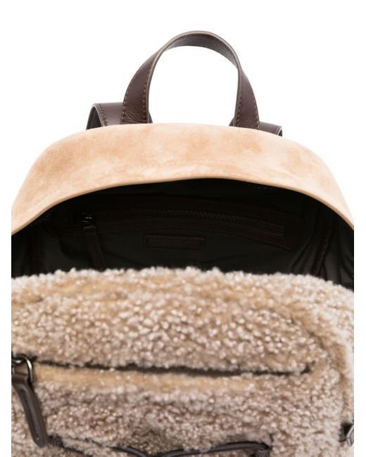 Brunello Cucinelli Gray Shearling-trim Leather Backpack