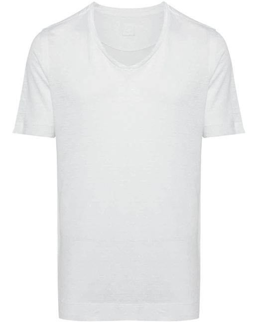 120% Lino Linnen T-shirt Met V-hals in het White voor heren