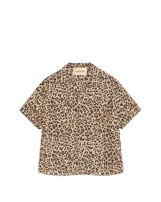 Valentino Garavani Natural Habotai Silk Bowling Shirt With Fauve Eclat Animalier Print for men