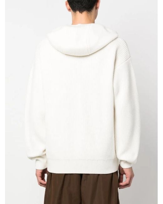 Drole de Monsieur White Logo-Embroidered Waffle-Knit Hoodie for men