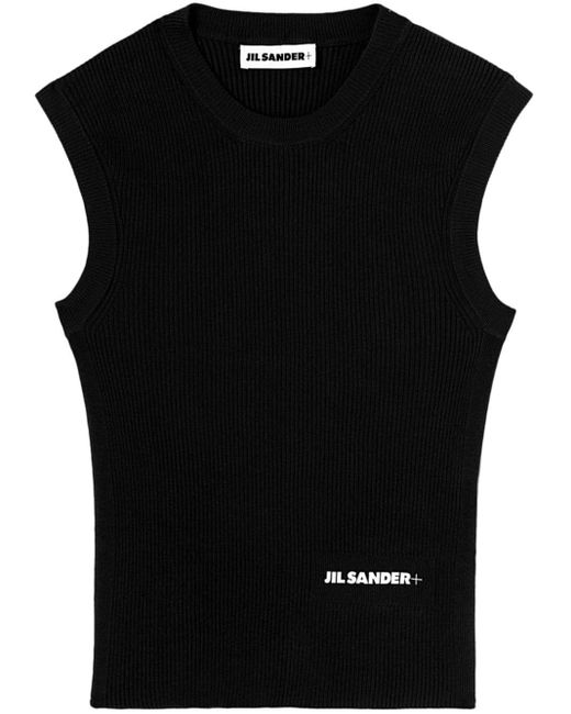 Jil Sander Black Trägershirt mit Logo-Print