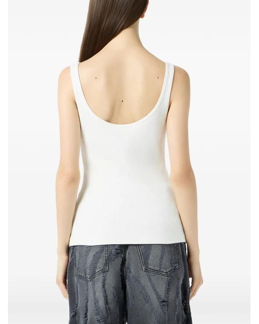 Blumarine White Dolphin-print Ribbed Top