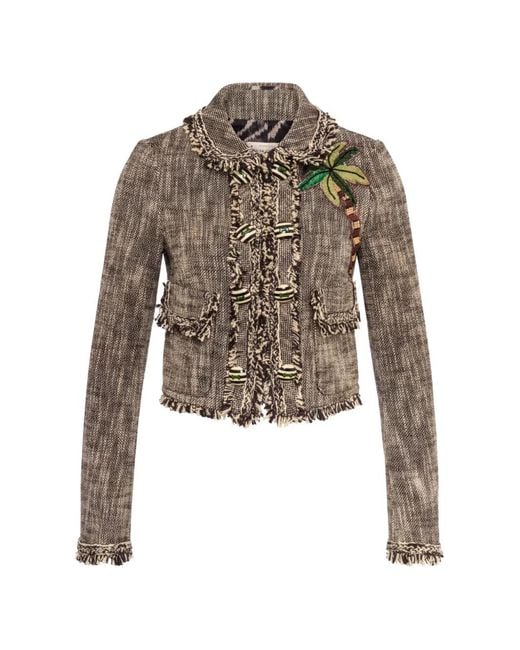 Maison Common White Palm-Embroidered Tweed Jacket
