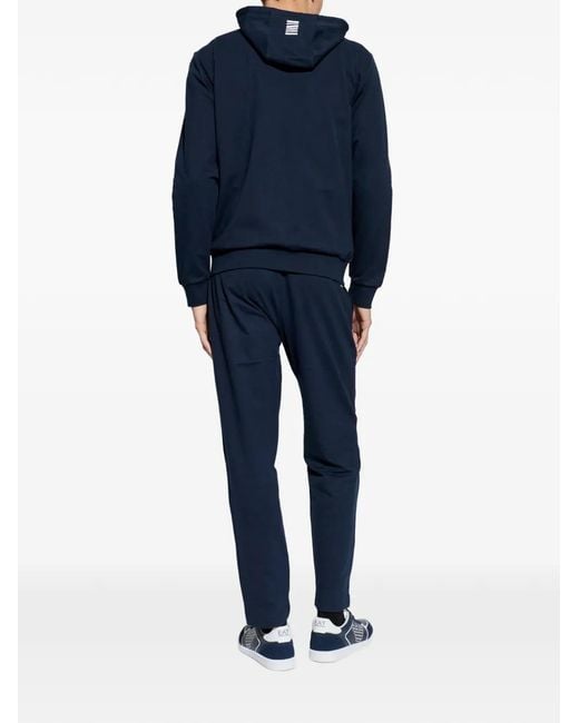 EA7 Blue Hooded Zip-Up Tracksuit for men