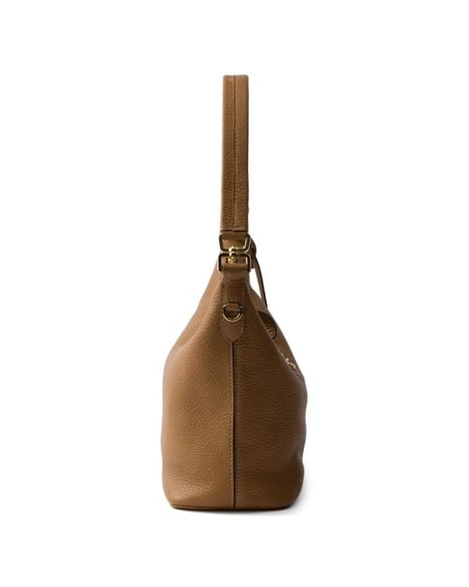 Prada Brown Logo-Plaque Leather Shoulder Bag