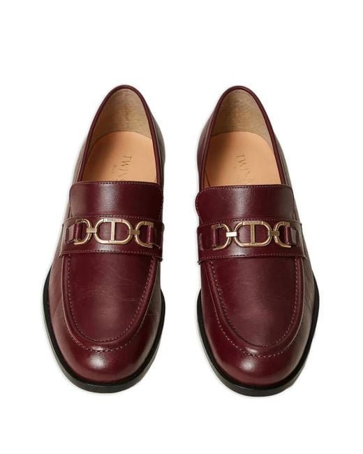 Twinset Brown Oval-T Clasp Leather Loafers