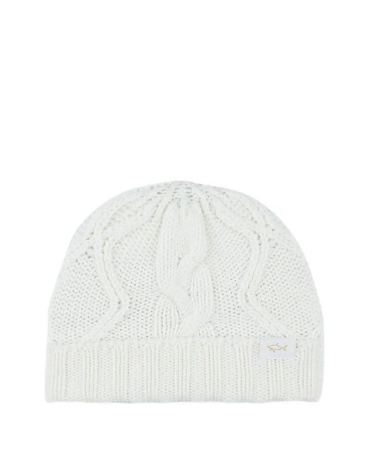 Paul & Shark White Cable-Knit Beanie Hat for men