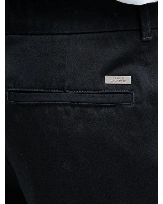 ARMANI EXCHANGE Black Monogram-Pattern Elasticated-Cuff Trousers for men