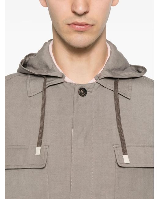 Eleventy Gray Hooded Flap-Pocket Jacket for men