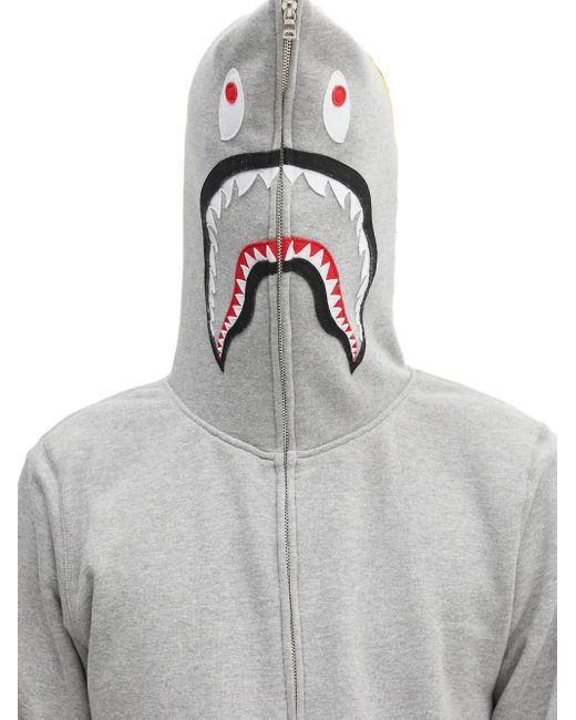 A Bathing Ape Gray Shark-Hooded Zip-Up Sweatshirt for men