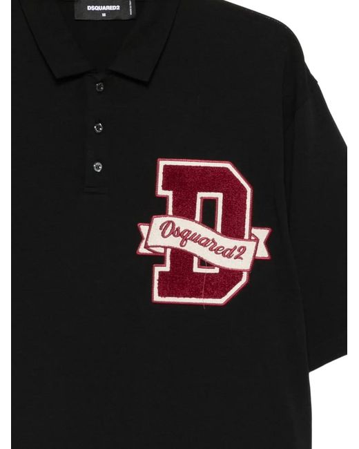 DSquared² Black Logo-Patch Polo Shirt for men