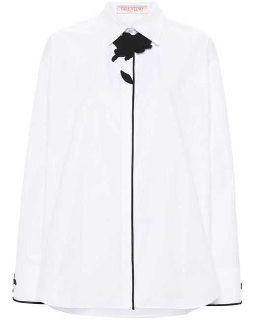 Valentino Garavani White Floral-appliqué Cotton Shirt