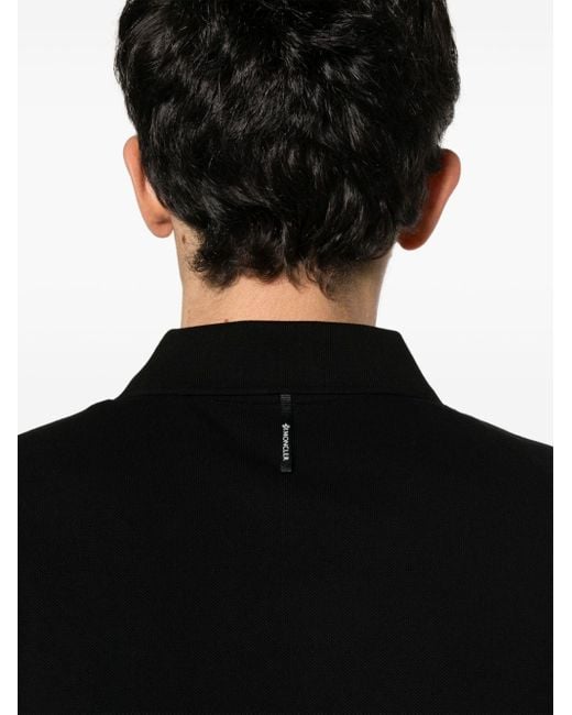Moncler Black Rubberised-logo Polo Shirt for men