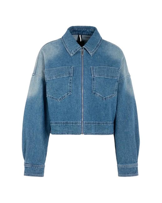 Marc Cain Blue Faded-Effect Patch-Pocket Denim Jacket
