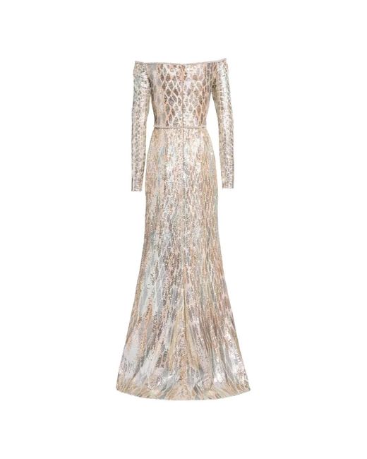Elie Saab White Sequin-Embellished Off-Shoulder Maxi Dress