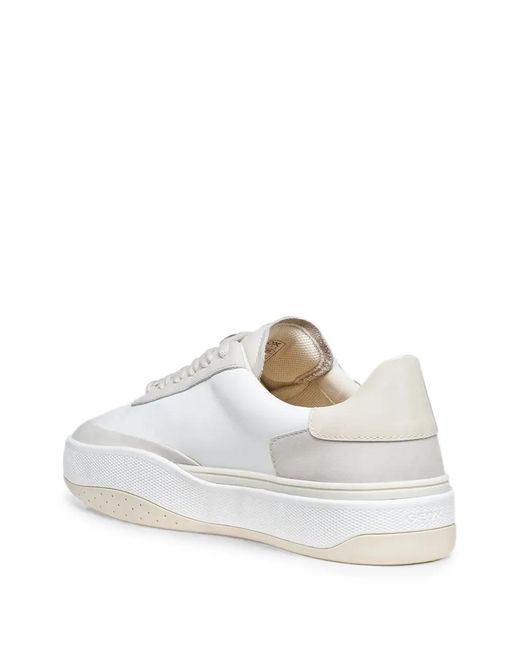 Geox White Dynamia Panelled Leather Sneakers