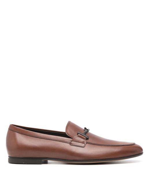 Tod's Brown T Ring Leather Loafers for men