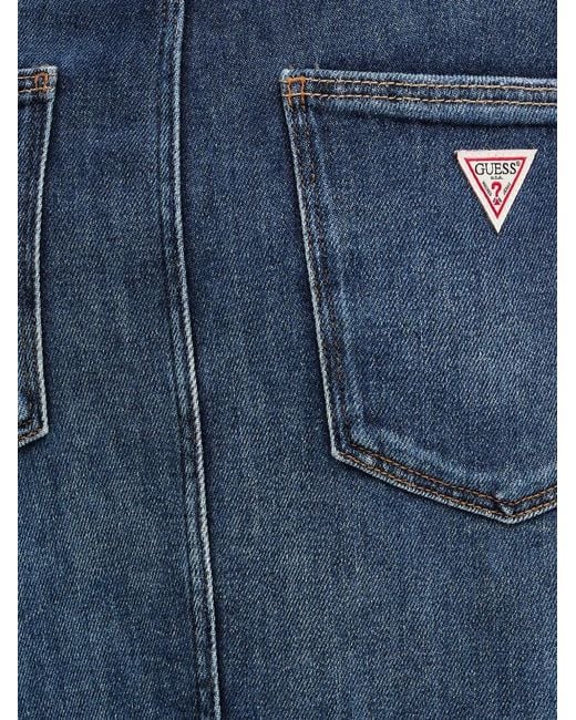 Guess Blue Button V-Neck Midi Dress