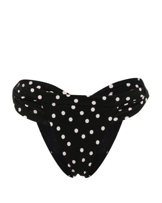 Saint Laurent Black Polka-dot Ruched Bikini Bottoms