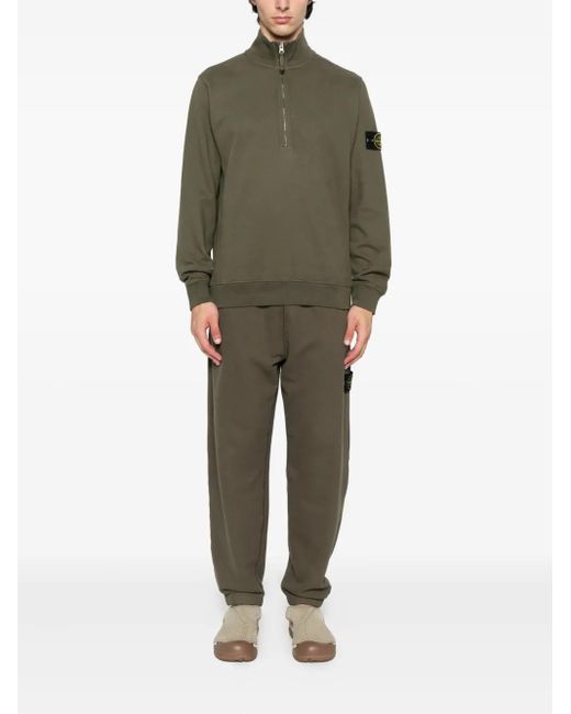 Stone Island Green 6100028 Half-Zip Patch-Logo Sweater for men