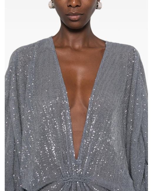 L'idée Gray Experimental Sequin-Embellished Maxi Dress