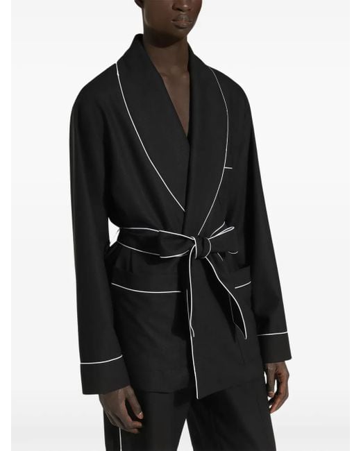 Dolce & Gabbana Black Contrast-Trim Bathrobe for men