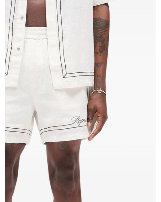 Represent White Border-Embroidered Shorts for men