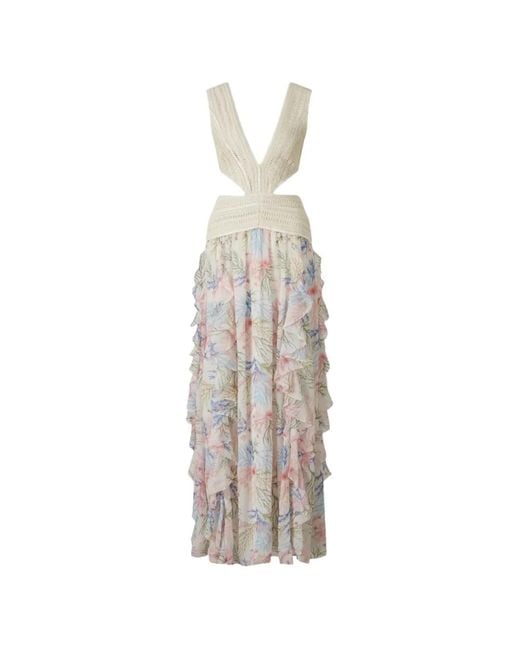 PATBO White Seaweed Trim Cut-Out Ruffled Maxi Dress