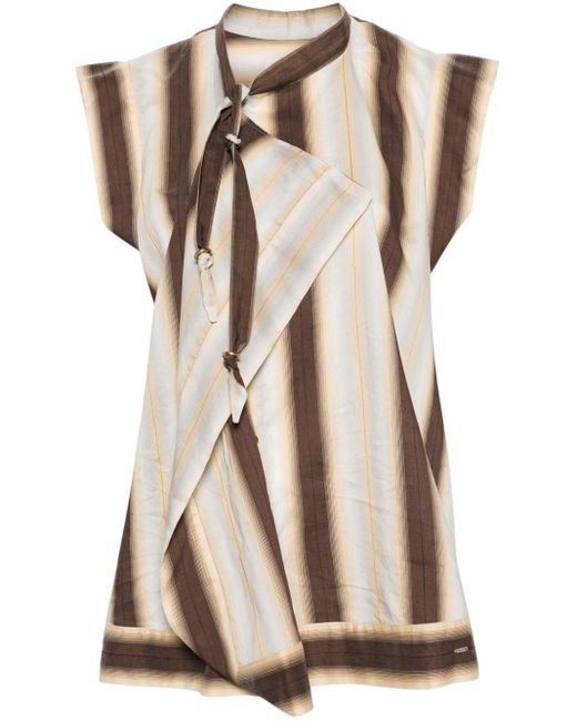 Lemaire Natural Striped Draped Sleeveless Blouse