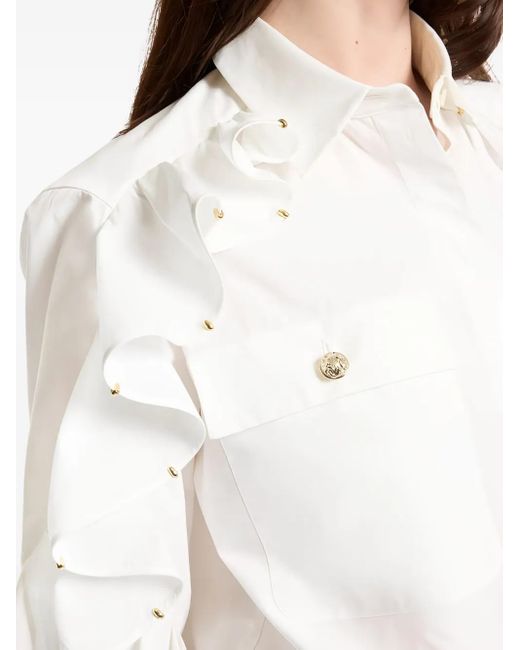 Elie Saab White Verziertes Hemd mit Rüschen